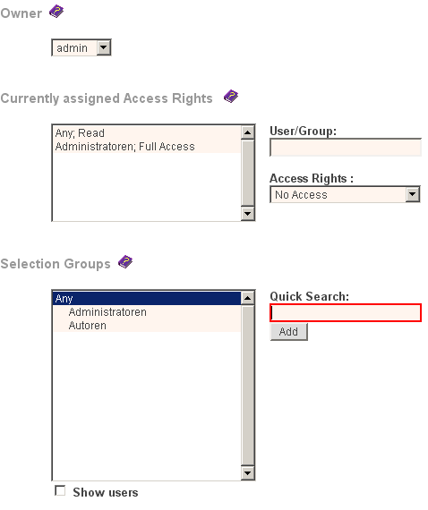 access rights administration form